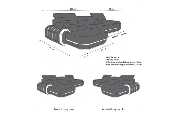 ROMA - L-shape, left orientation, textile, lying function