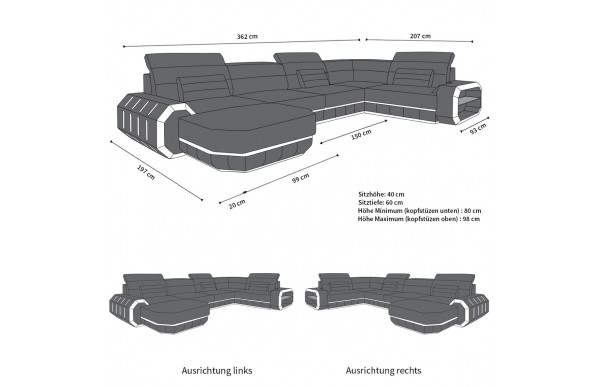 ROMA - U-shape, right orientation, textile, lying function