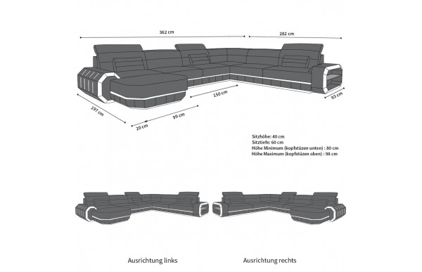 ROMA - XL-shape, right orientation, textile, lying function