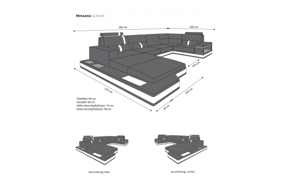 MESSANA - U Form, Ausrichtung links, Stoff