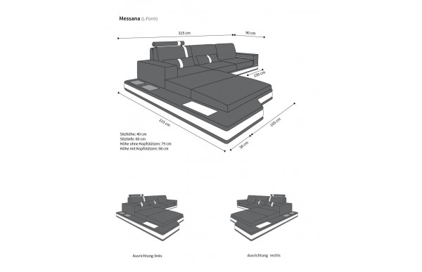 MESSANA (K) - L Form, Ausrichtung links, Stoff, Schlaffunktion