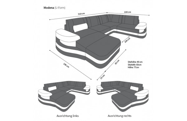 MODENA - kształt U, układ lewy, materiał