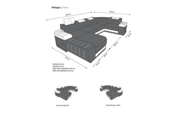 BELLAGIO - kształt U, układ lewy, materiał