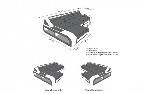 AREZZO - L-shape, right orientation, leather, lying function