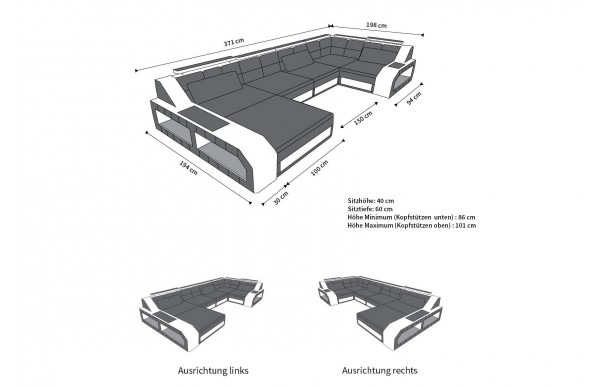 AREZZO - U-shape, right orientation, leather, lying function