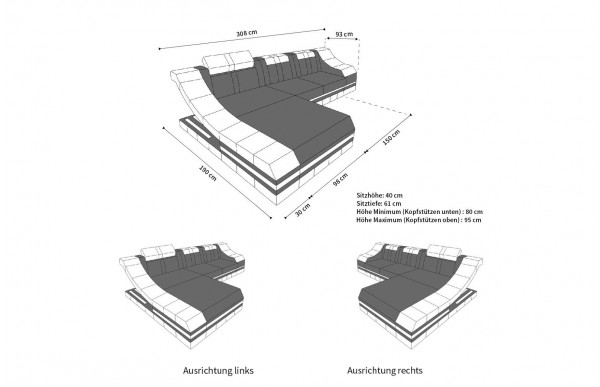 TURINO - L-shape, left orientation, leather, lying function