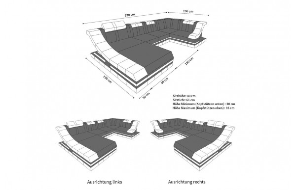 TURINO - U-shape, left orientation, leather, lying function