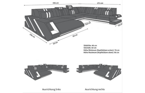 APOLLONIA - XL Form, Ausrichtung links, Leder, Schlaffunktion