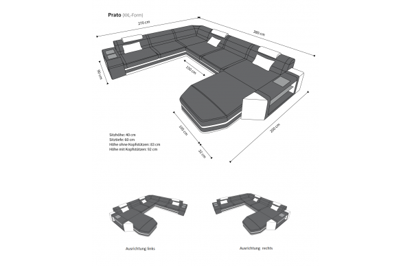 PRATO II - kształt XL, układ lewy, materiał
