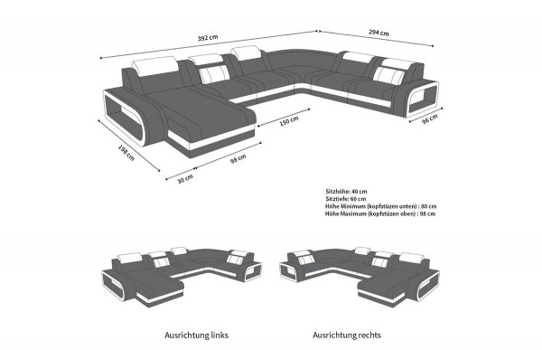 BERLIN - XL-shape, right orientation, textile, lying function