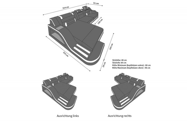 PALERMO - L-shape, right orientation, textile, lying function