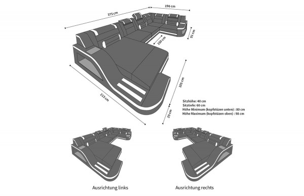 PALERMO - U-shape, left orientation, eco leather, lying function