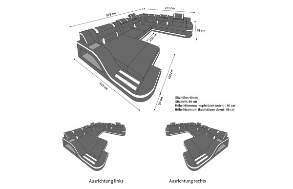 PALERMO - XL-shape, left orientation, textile, lying function