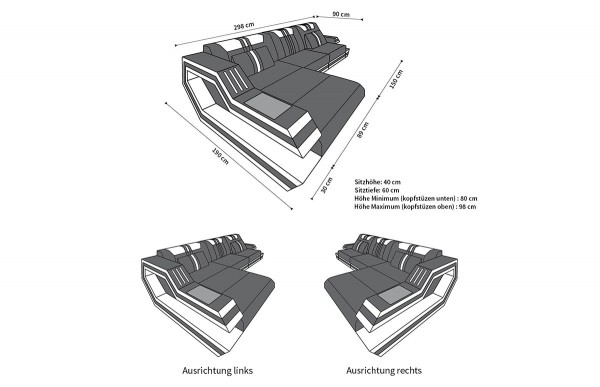 RAVENNA - L-shape, left orientation, textile, lying function