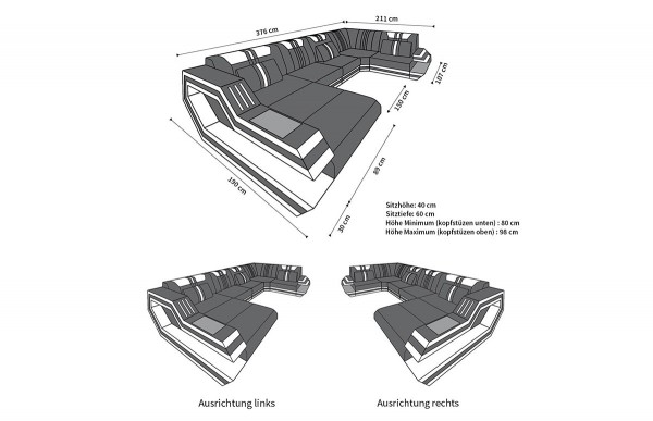 RAVENNA - U-shape, left orientation, textile, lying function