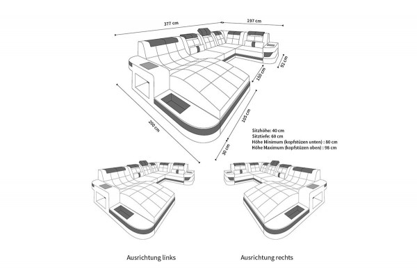 WAVE - U-shape, left orientation, eco leather, lying function