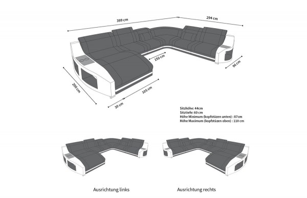 SWING - XL-shape, left orientation, leather, lying function