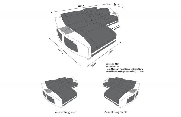 SWING - L-shape, left orientation, leather, lying function