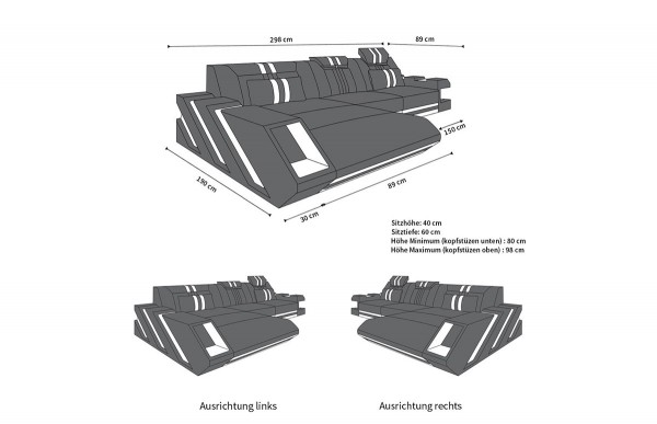 APOLLONIA (K) - L Form, Ausrichtung links, Leder