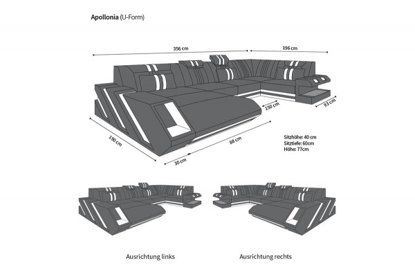 APOLLONIA (K) - U Form, Ausrichtung links, Stoff