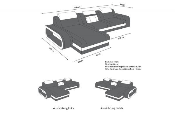 BERLIN (K) - L-shape, right orientation, leather, lying function