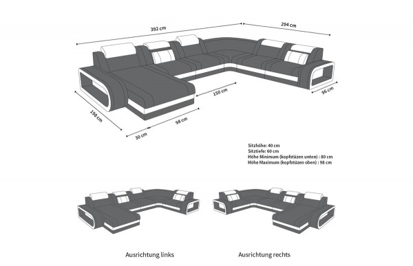 BERLIN (K) - XL-shape, left orientation, textile, lying function