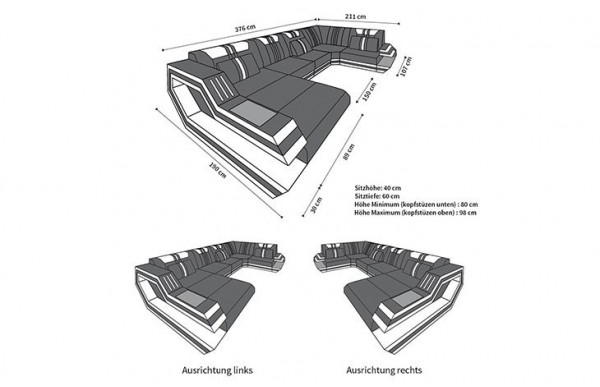 RAVENNA (K) - U-shape, left orientation, leather, lying function