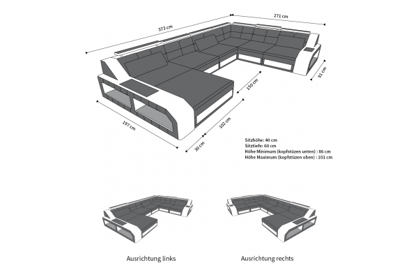 MATERA (K) - XL Form, Ausrichtung links, Stoff, Schlaffunktion